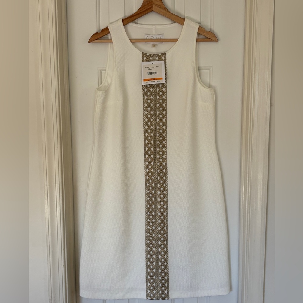 Chic White Dress with Gold Detailing